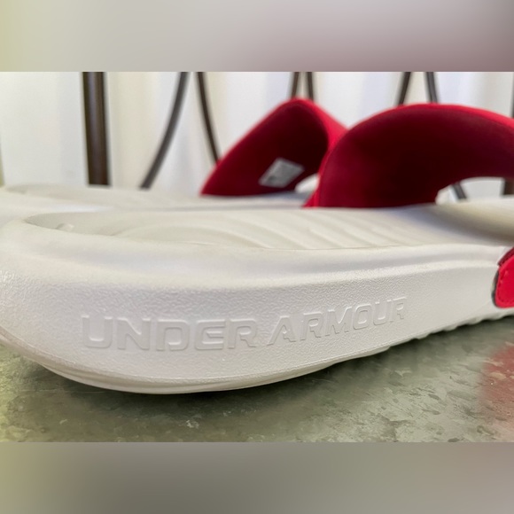 Under Armour Ansa Fixed Slides Flip Flops Mens size 12. Red & Gray. Like New! - Picture 5 of 7